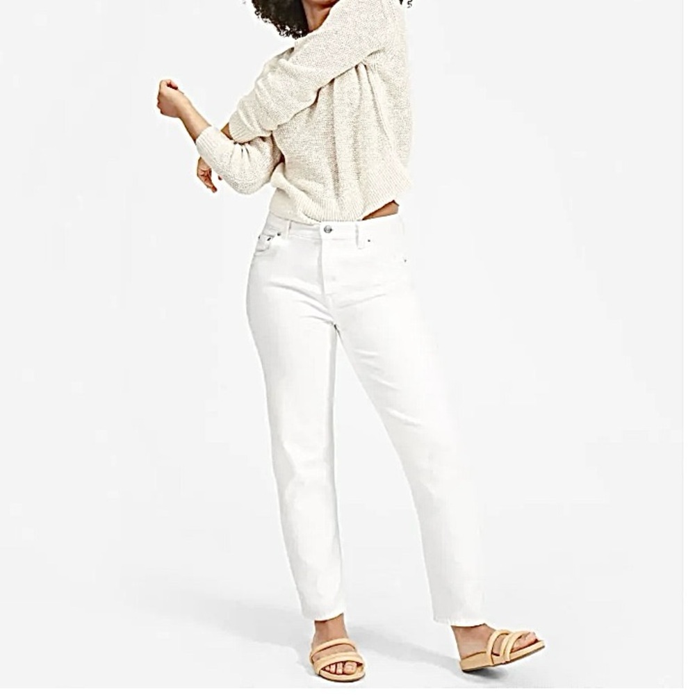 Everlane High Rise Straight Leg Ankle Jeans In Bone White | Size 27